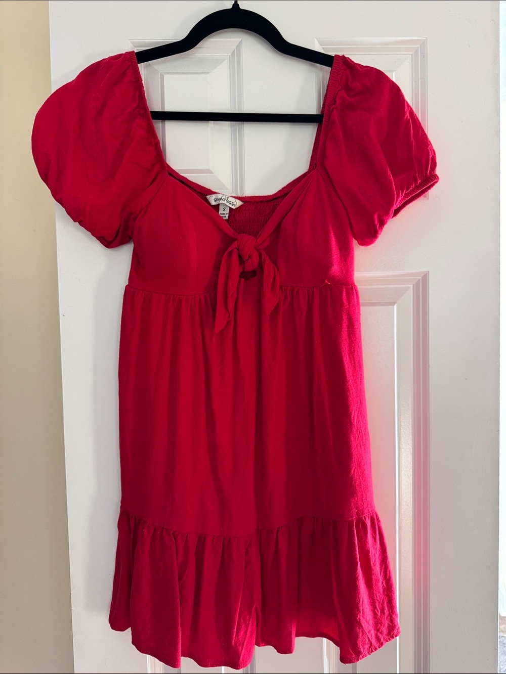 Size small Red Puff-Sleeve Tie-Front Dress